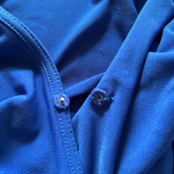 The Limited Royal Blue Wrap Dress w/ Tie Size XL  Ruffles Half Sleeve Stretchy - Picture 7 of 10